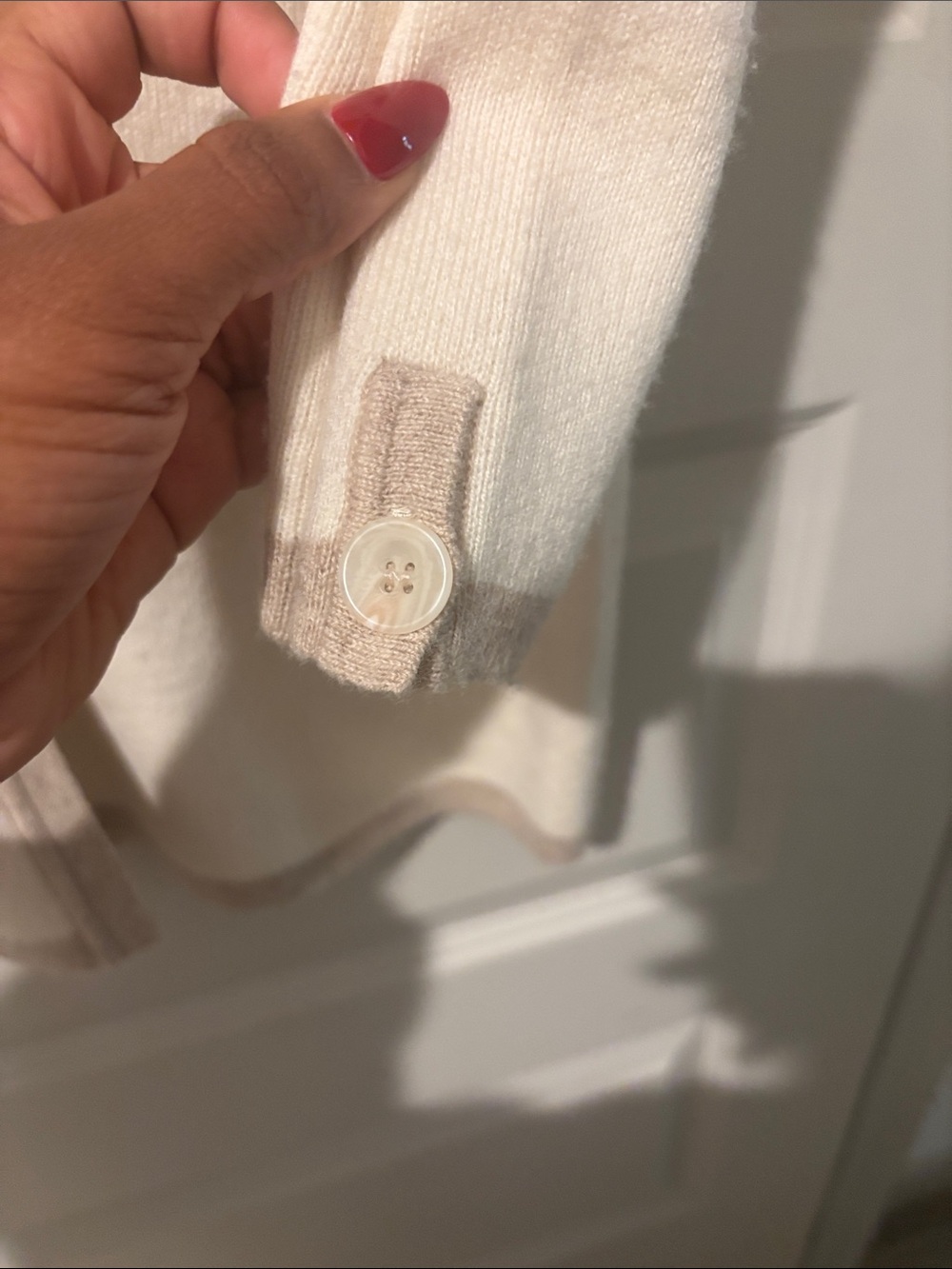 J. McLaughlin Cream Cardigan with Taupe Trim - Picture 5 of 6